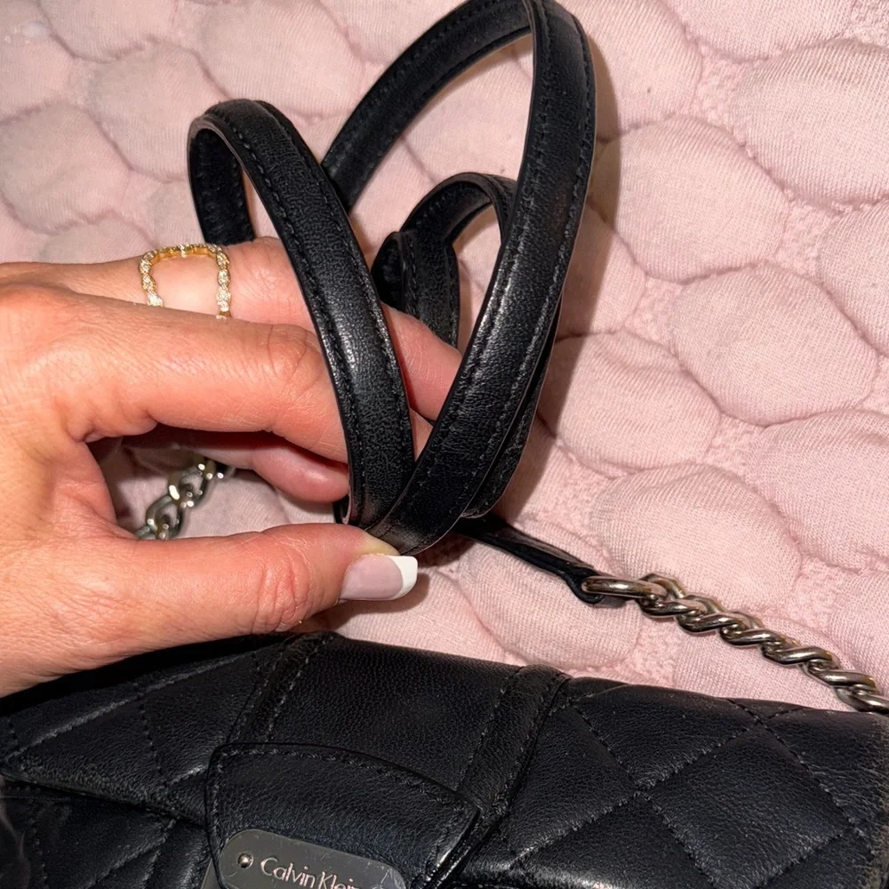 Calvin Klein Black Quilted Crossbody Bag with Silver Accents